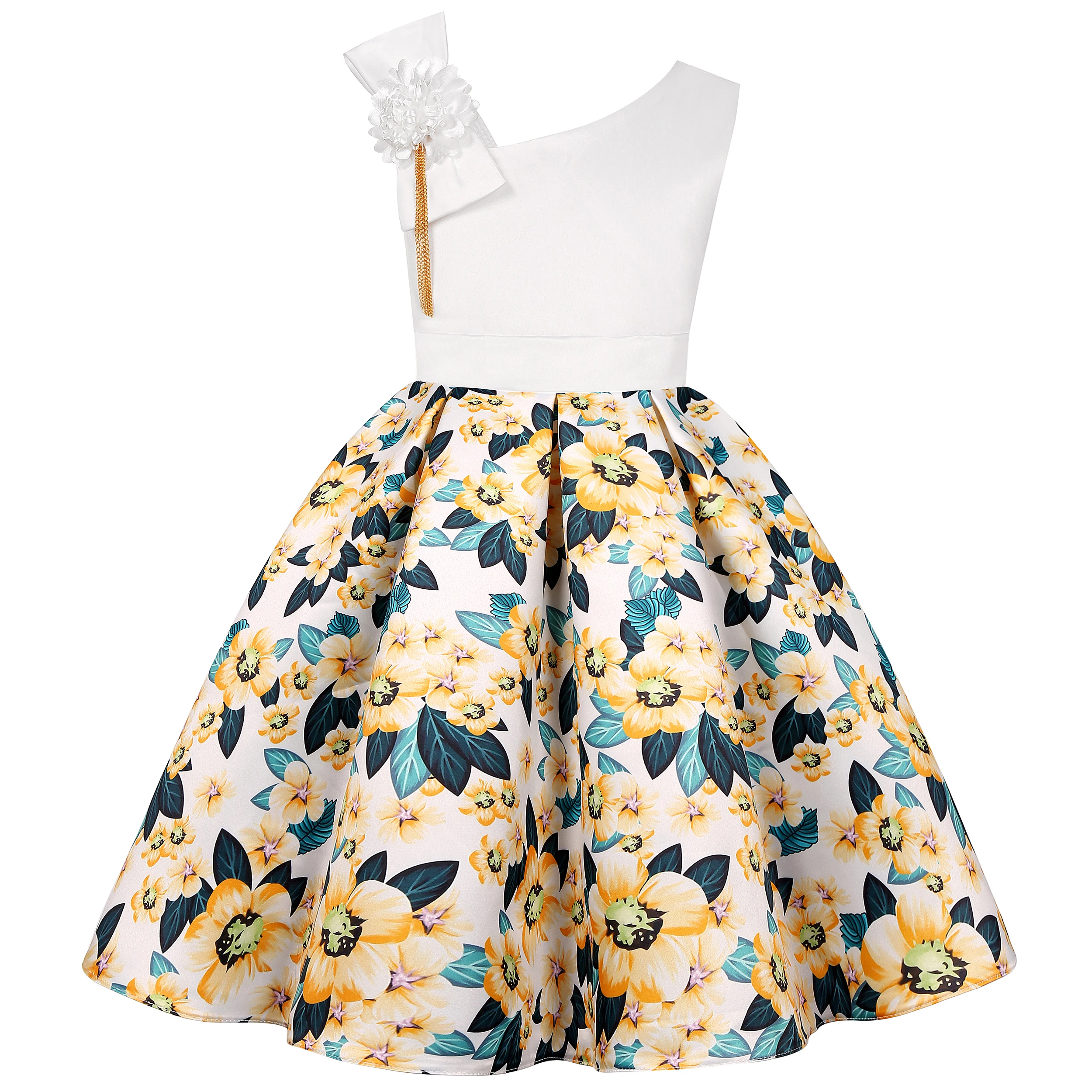 2024 New holiday party children\'s dress Children\'s puffy sleeve dress bow princess dress sold well