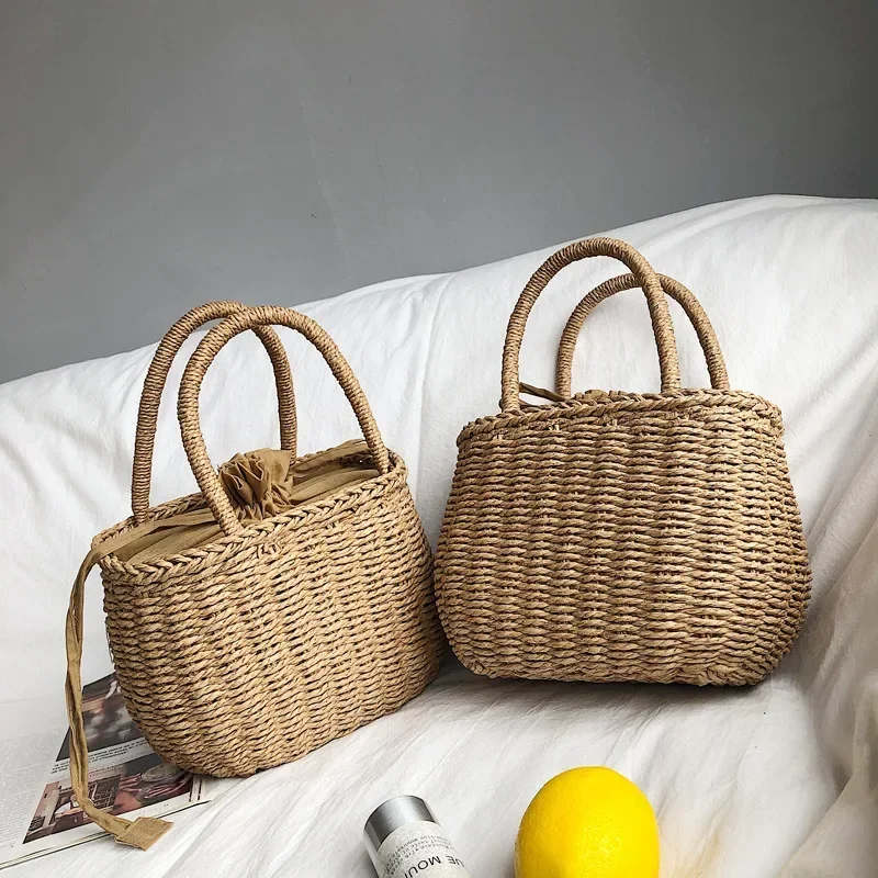 Straw Tote Bags for Women 2024 Summer Rattan Bag Handmade Woven Purse Ladies Beach Bohemian String Handbag bolsos para mujer sac