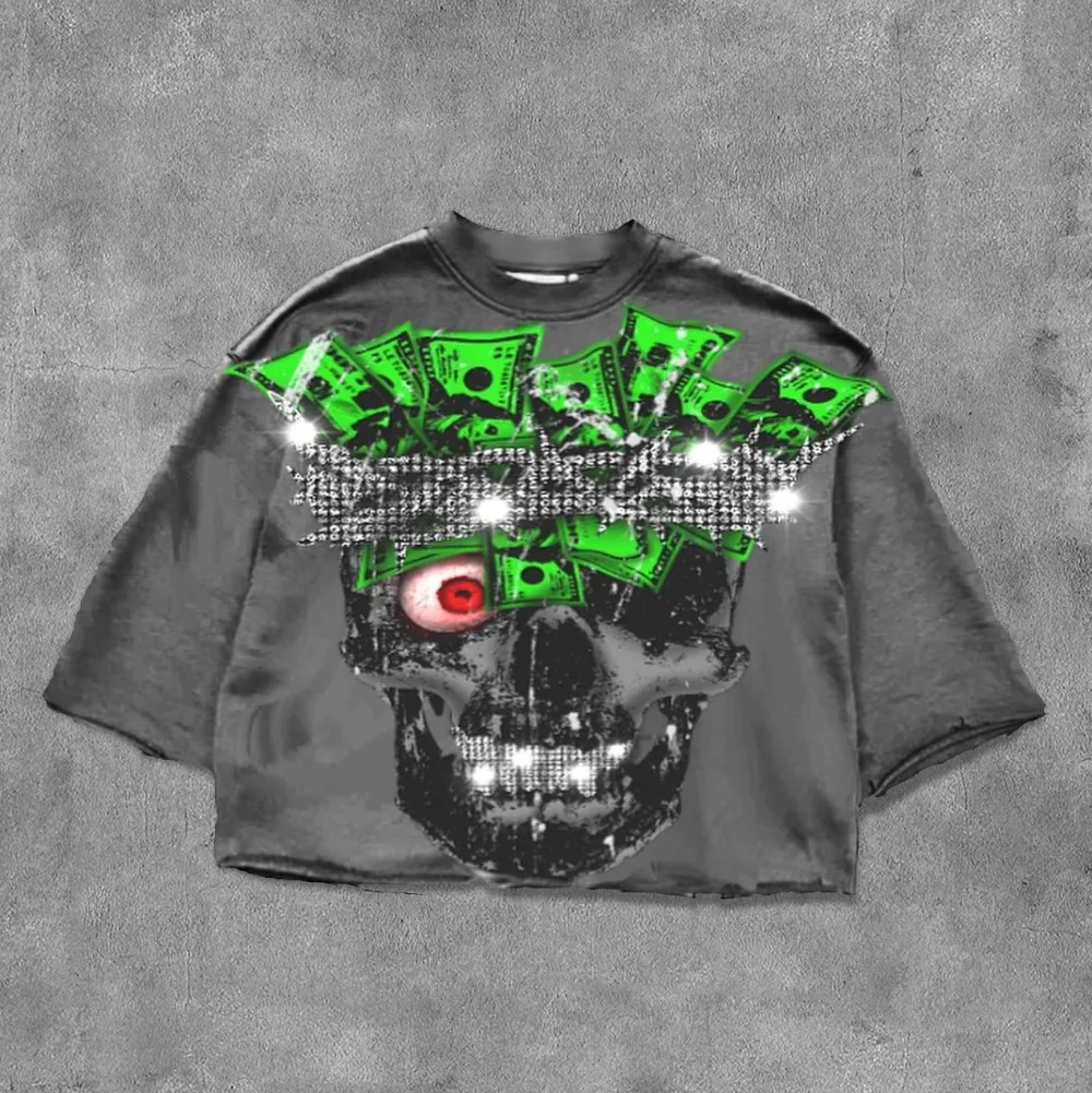Street T-shirt Y2K Top Rock Hip Hop Graphic Print Oversized T-shirt Men's and Women's Crew Neck Cotton Short-sleeved Top Clothes image 6