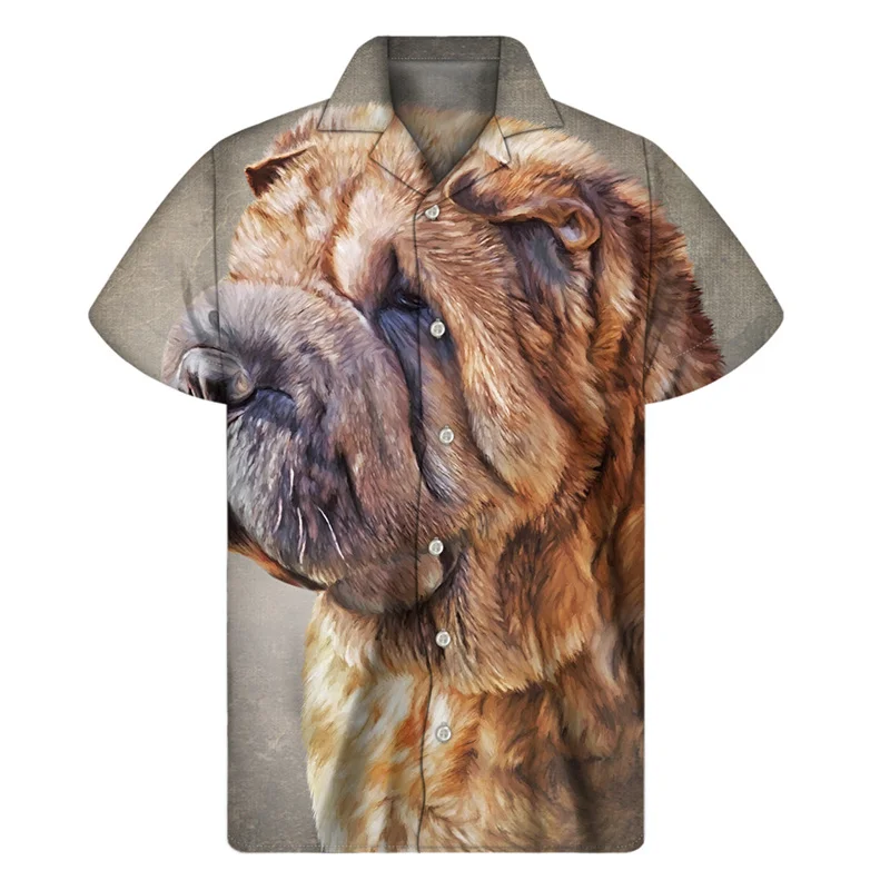 Vintage Hund Porträt Hawaii Hemd Männer Sommer Straße kurze Ärmel 3d gedruckt Tier Haustiere T-Shirts Tops Knopf Hemden Revers Bluse