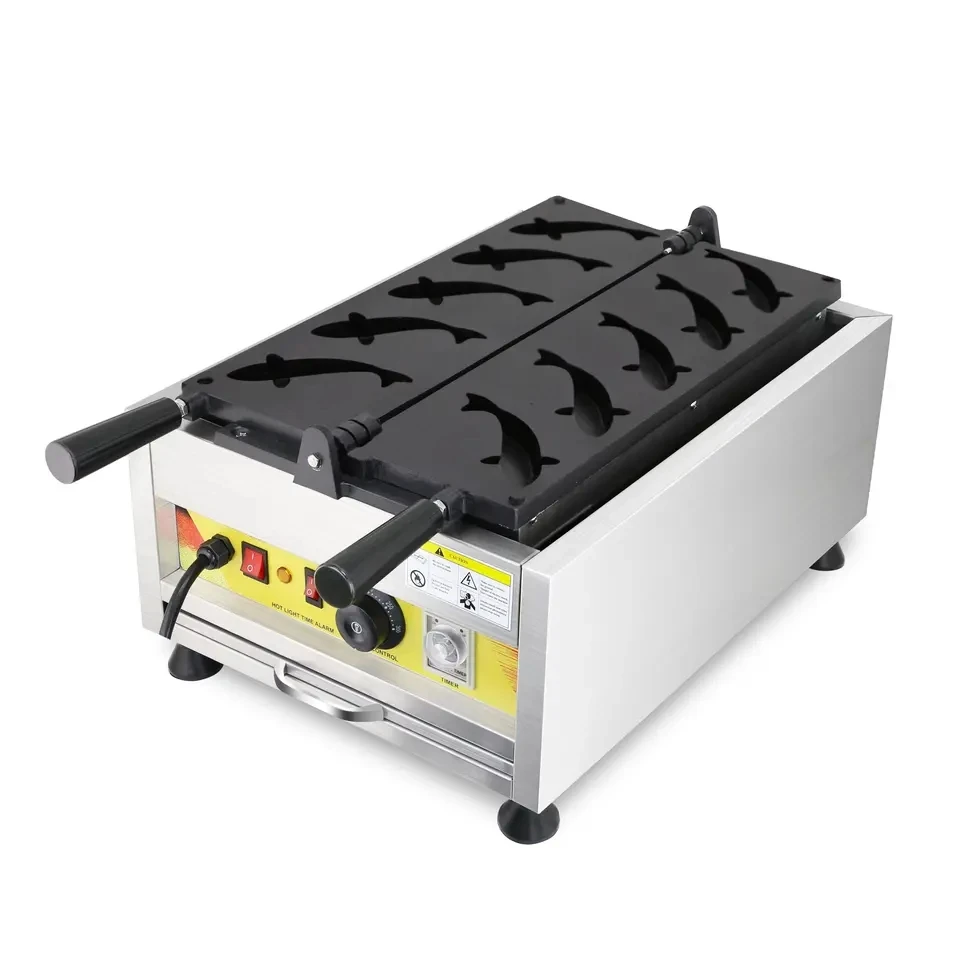 

New Design Commercial Electric 5 Long Fish Shape Waffle Making Machines Whale Shape Waffle Maker Snack Biscuit Baking Equipment