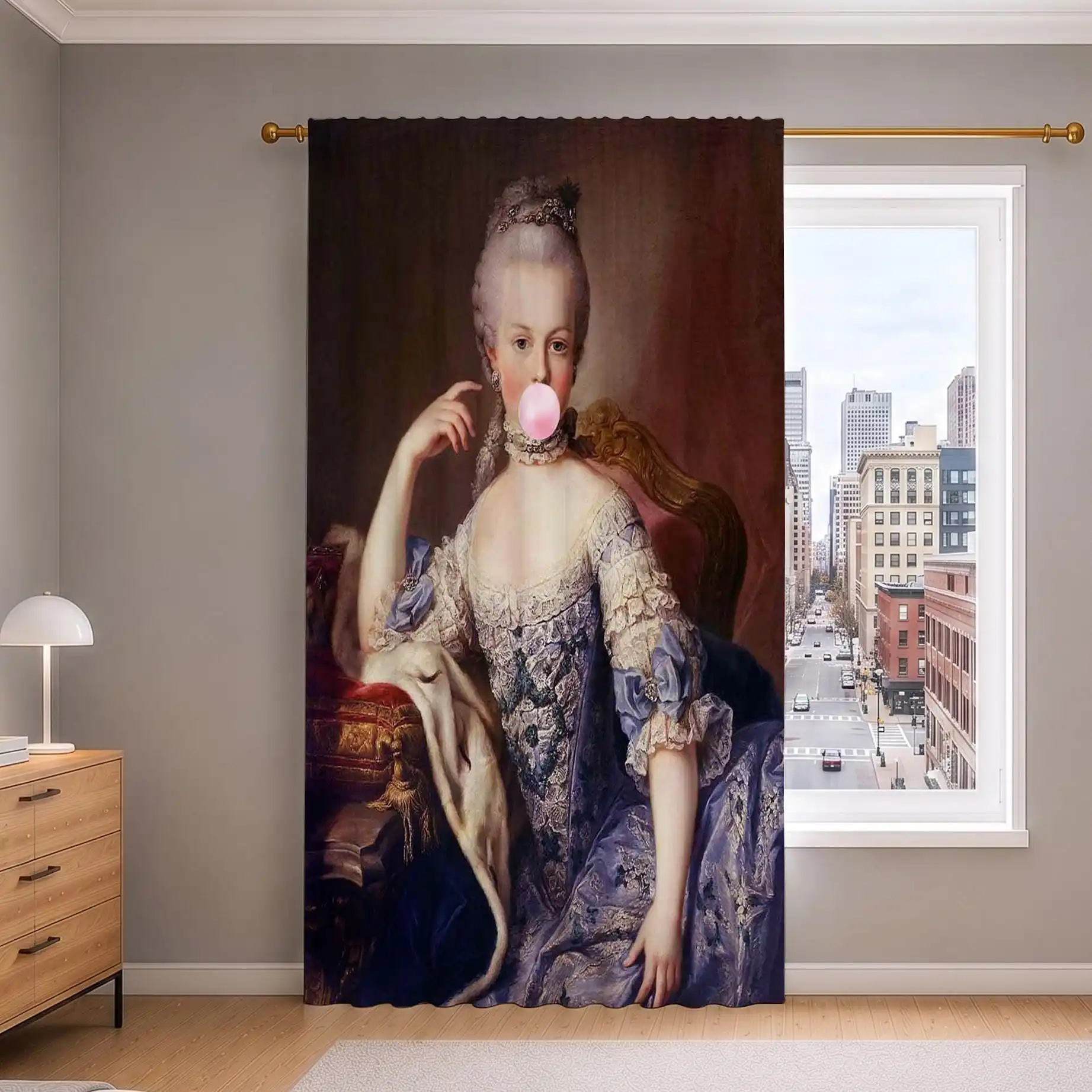 Vintage Portrait Art Curtain Panel for Living Room Bedroom Home Decor Elegant Baroque Style Window Treatment