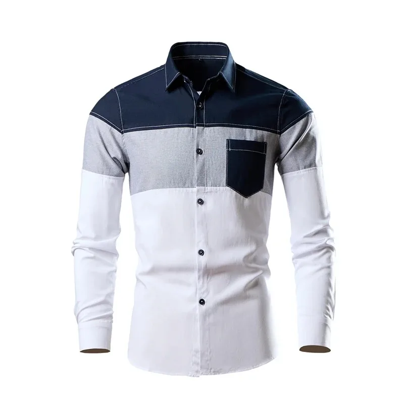 

Men's Collage Colored Shirt, New Long Sleeved Casual Business Work Clothes, Men's Fashion Shirt