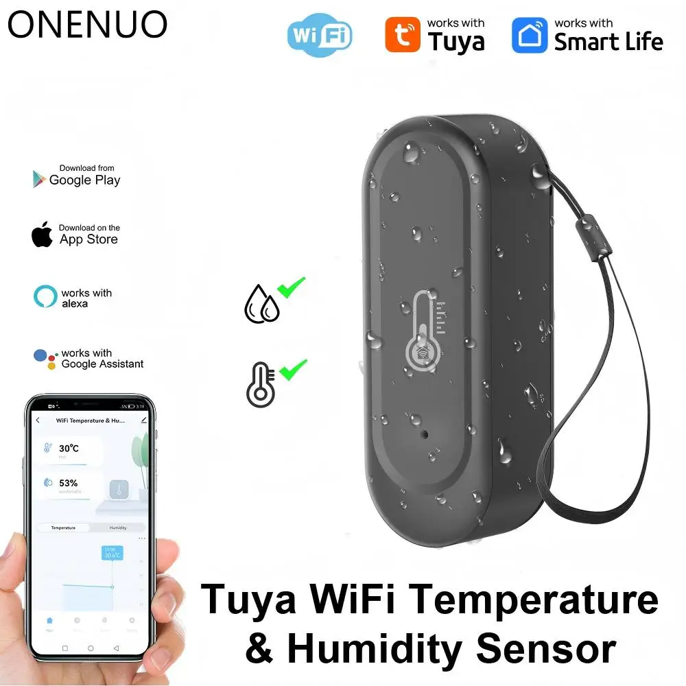 واي فاي درجة الحرارة والرطوبة الاستشعار IP65 في الهواء الطلق مقاوم للماء تويا APP جديد الرطوبة ميزان الحرارة الاستشعار دعم أليكسا جوجل #1