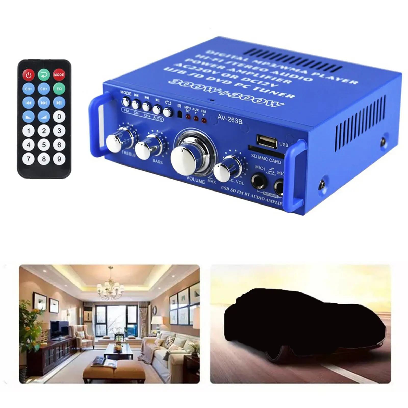 Stereo Amplifier, Channel Audio Receiver, SD Card, Radio for Home Theater Entertainment with Remote Control