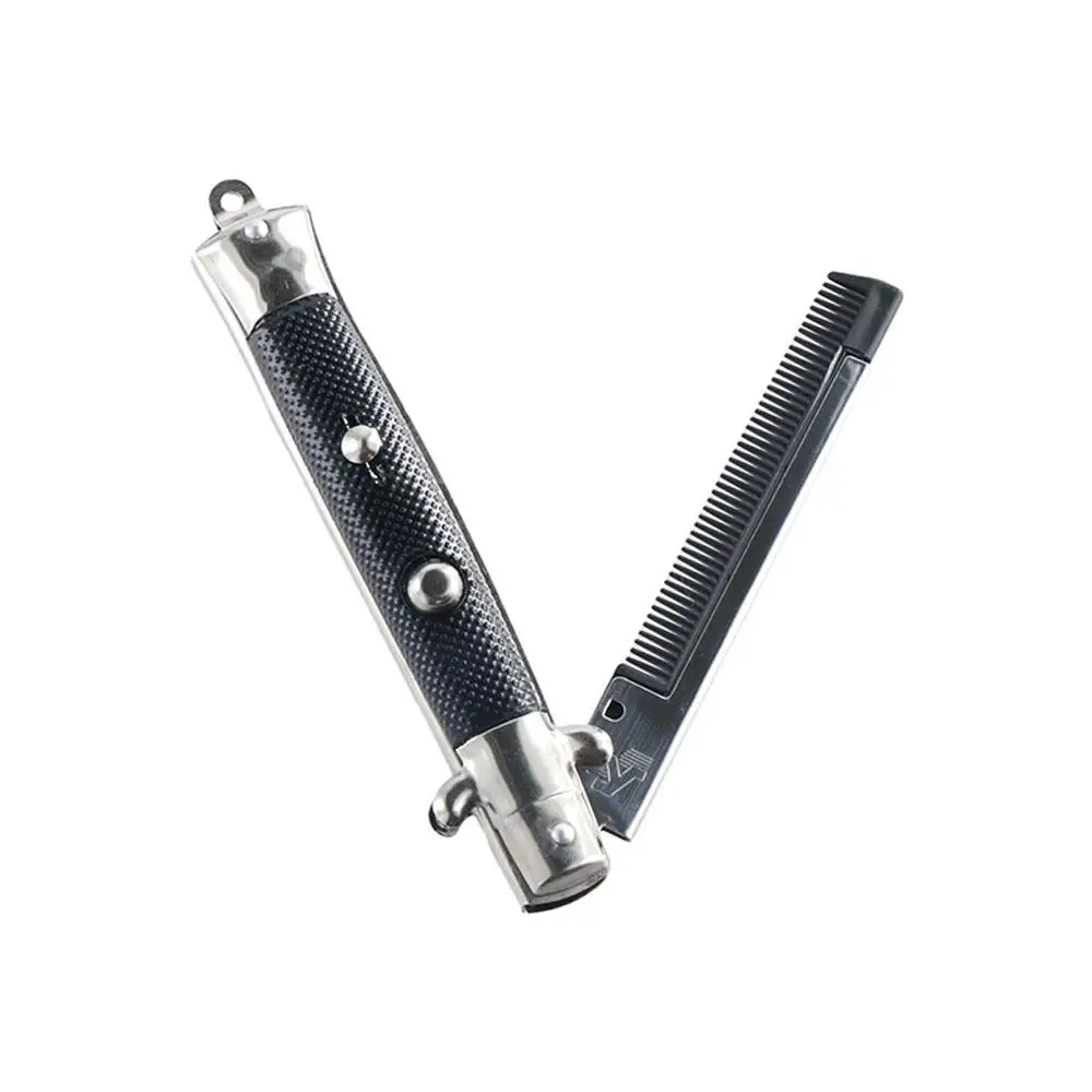 

Portable Steel Barbershop Press Button Switch Moustaches Comb Folding Spring Comb Hair Styling Accessories Pocket Clip