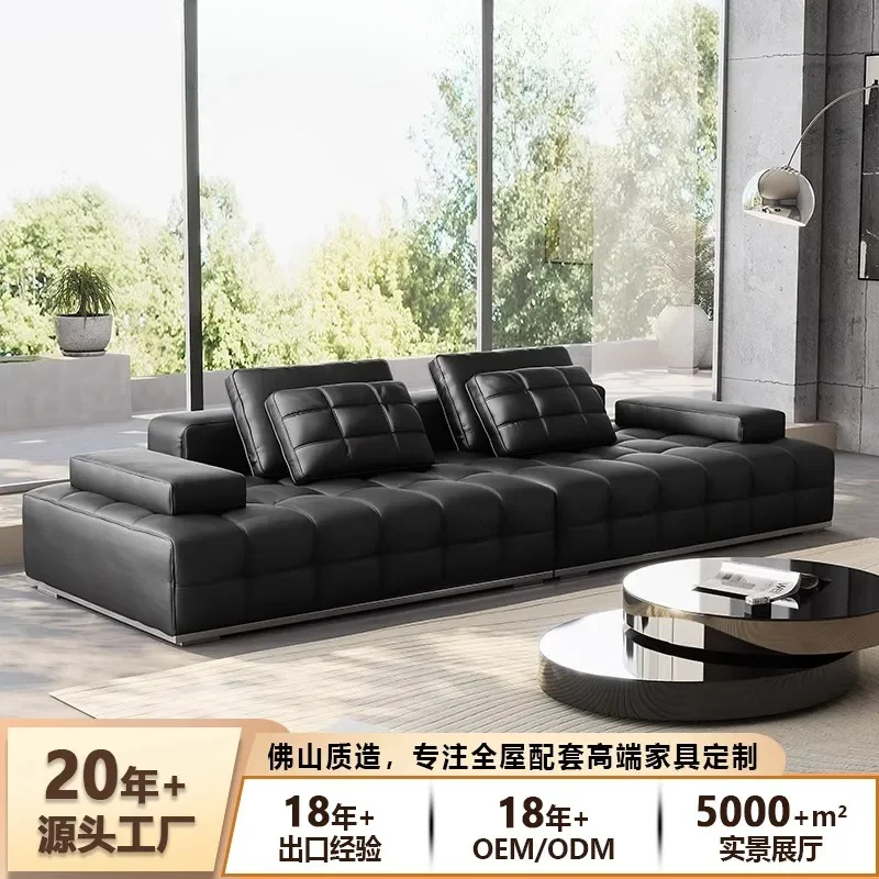 Lawrence straight row leather sofa Italian minimalist living room large apartment villa designer black leather art sofa