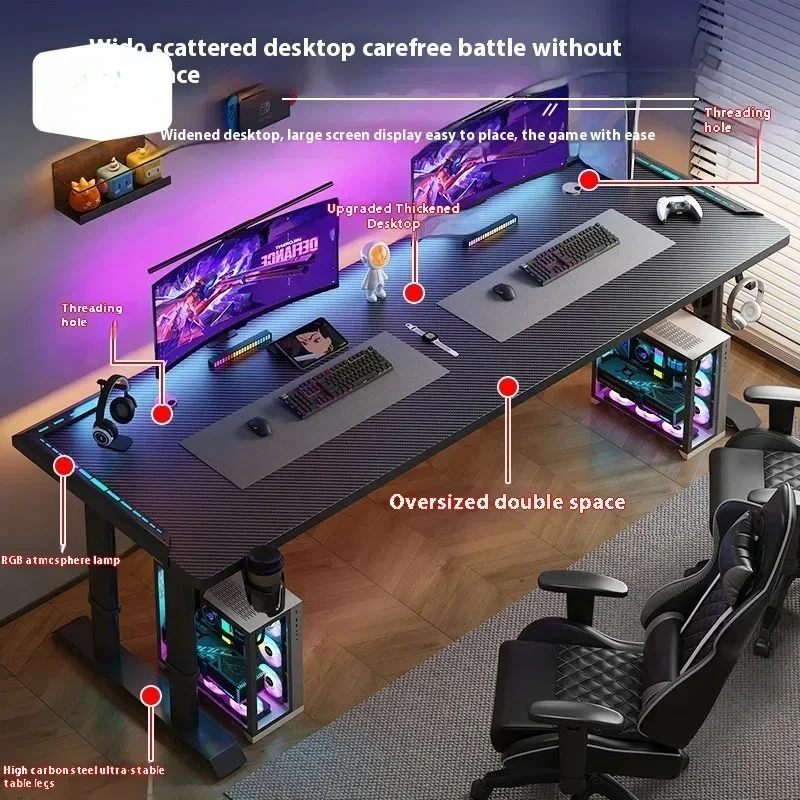

Adjustable Height Gaming Desk Decoration Computer RGB Lighting Integration Table Cup Holder Mesa De Juego Office Furniture
