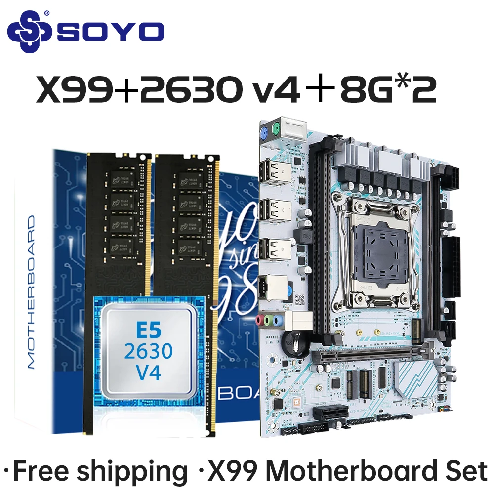 

SOYO X99 Материнская плата LGA 2011-3 Комплект Xeon E5 2630 V4 Процессор 16 ГБ = 8 ГБ * 2 DDR4 REG ECC Оперативная память M.2 NAME Для материнской платы компьютера