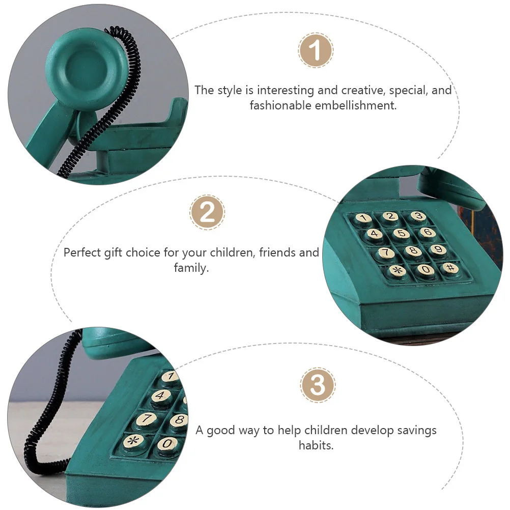 

1Pcs Retro Telephone Saving Pot Green Resin Piggy Bank Decorative Household Saving Jar Vintage Coin Container Creative Home