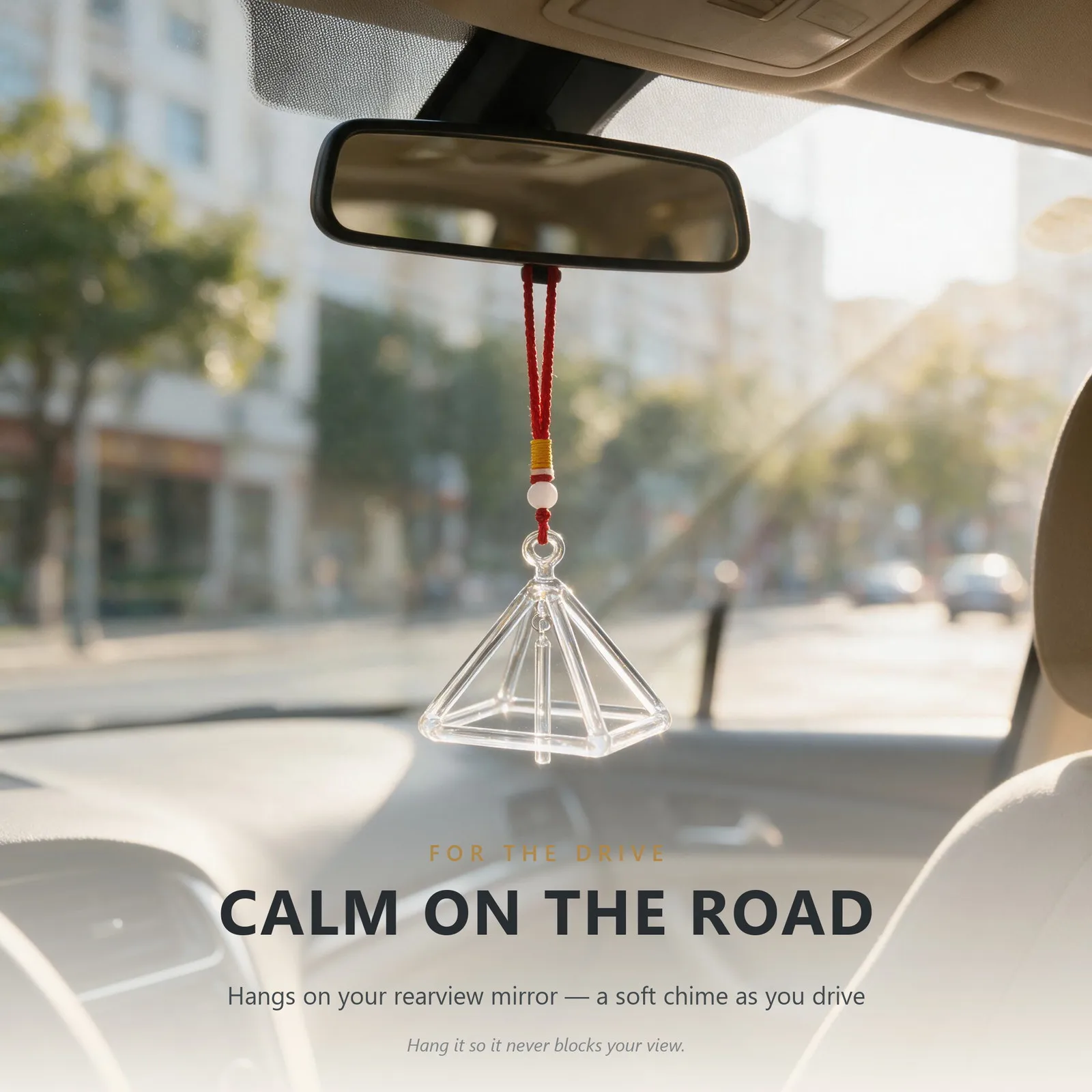 Crystal Pyramid Shake to Chime, No-Mallet Sound Healing, Car Rearview Mirror Hanging Ornament & Door Wind Chime Decor