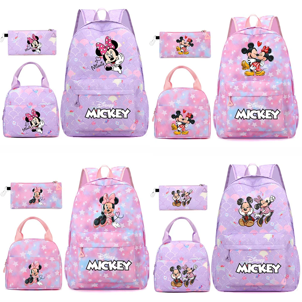 

Mickey Minnie Mouse Colorful Backpack 3Pcs/Set for Women Casual School Bags with Lunch Bag Girl Boy Student Teenager Rucksack