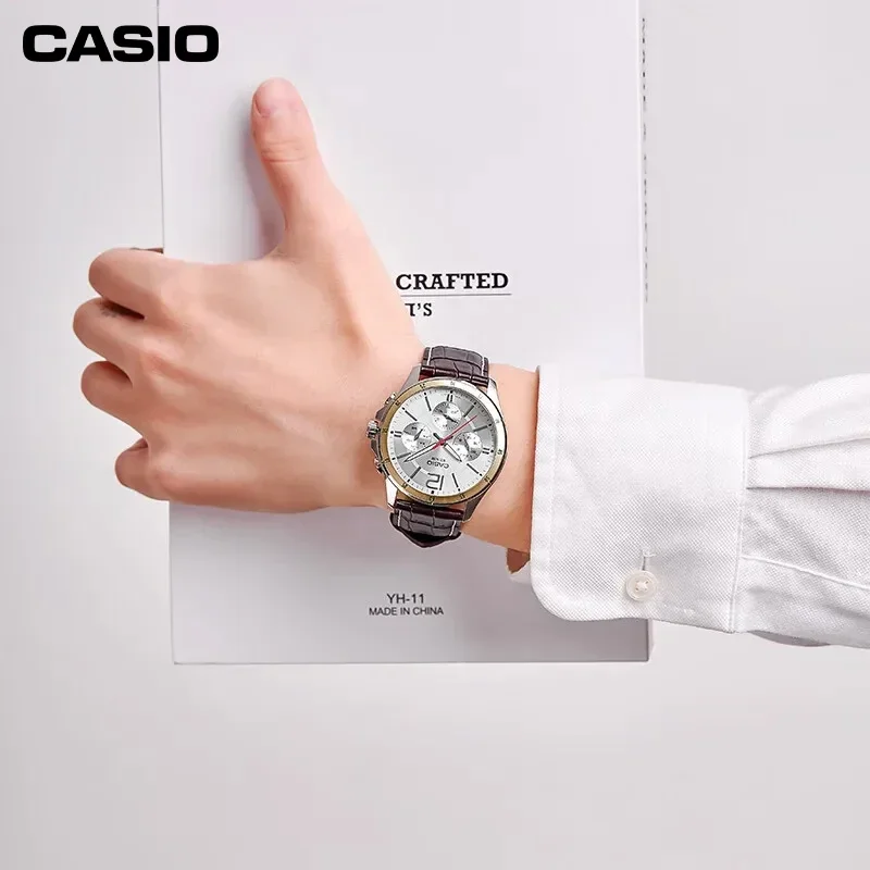 Casio MTP-1374L Luxury Three Eyes Men\'s Quartz Watch Waterproof FashionSimple Dial Leather Business Gifts Multi-Functional Date