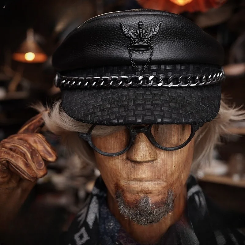 

Male hat chain leather hip hop Ray Beret female motorcycle