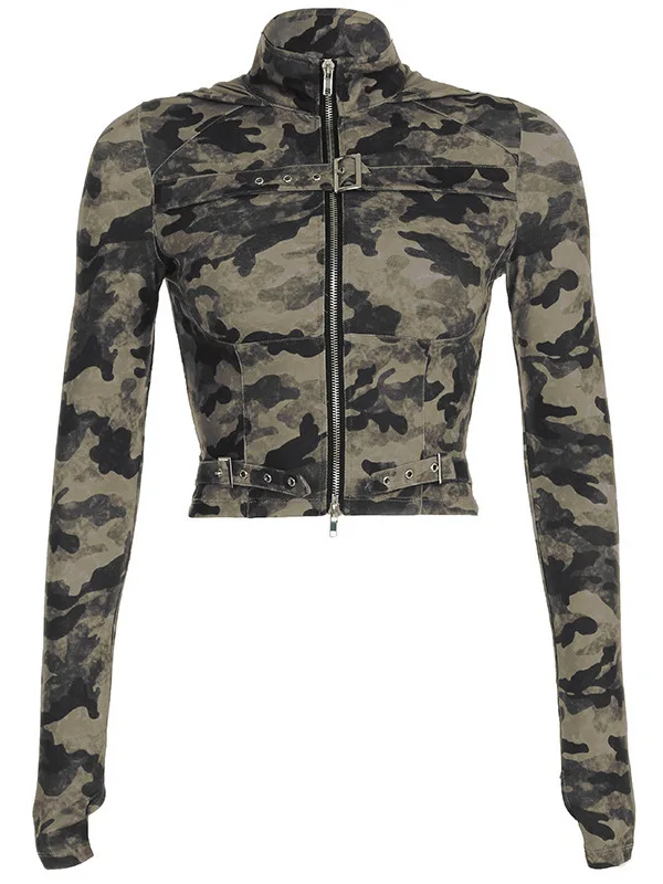 Chaqueta con Capucha de Camuflaje para Mujer, con Cremallera, Estilo Picante, Fabricante Chino, Moda de Otoño