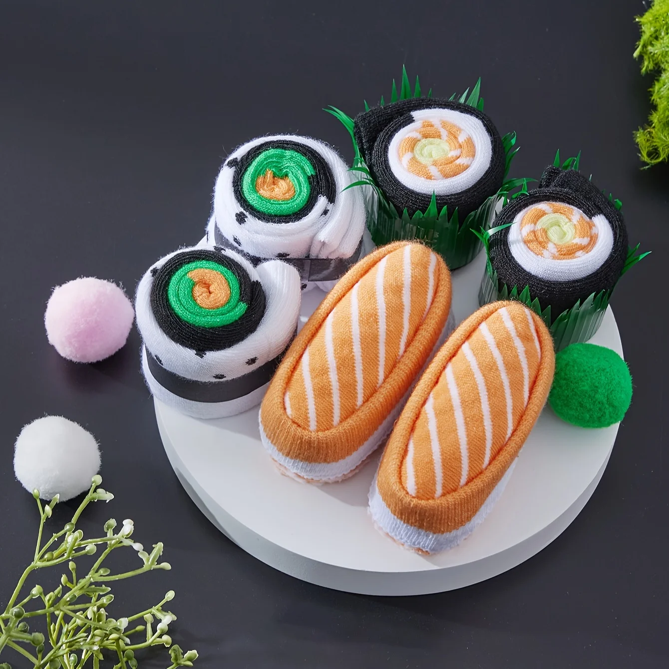 Three pairs of unique sushi patterns for men and women, gift socks for friends on Halloween, all season collection