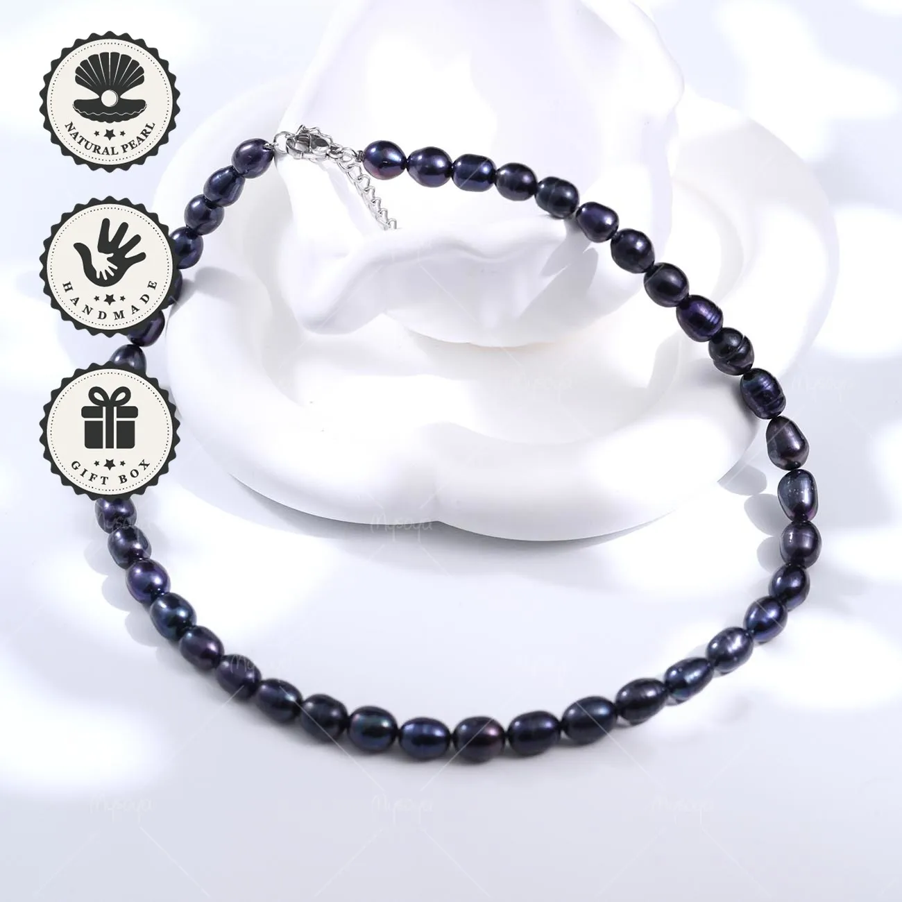 

Ожерелье Mysoya из пресноводного жемчуга черного цвета, 6–7 мм, серебристая удлинительная цепочка, в подарочной коробке, подарок на День святого Валентина или день рождения для нее