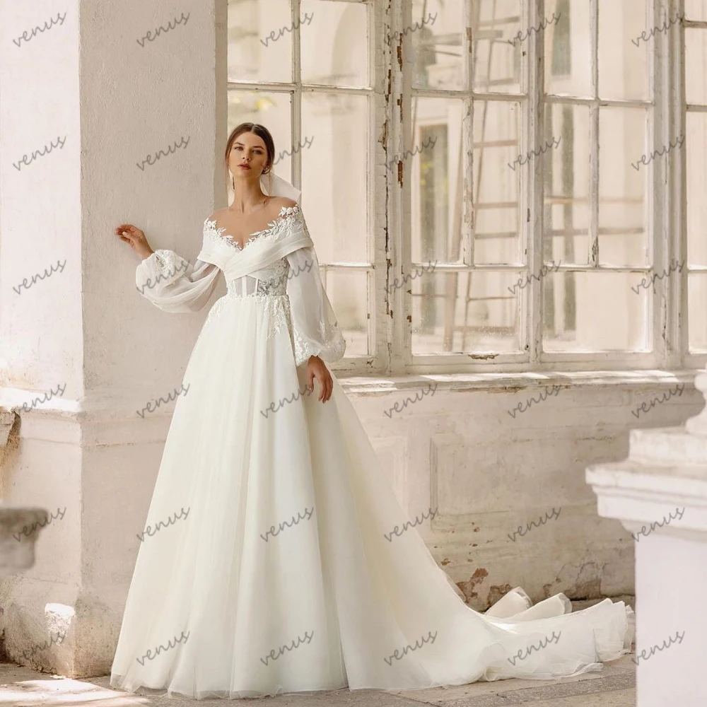 Exquisite Wedding Dresses A-Line Bridal Gowns Lace Appliques Off The Shoulder Puff Sleeves Robes Graceful Vestidos De Novia 2024