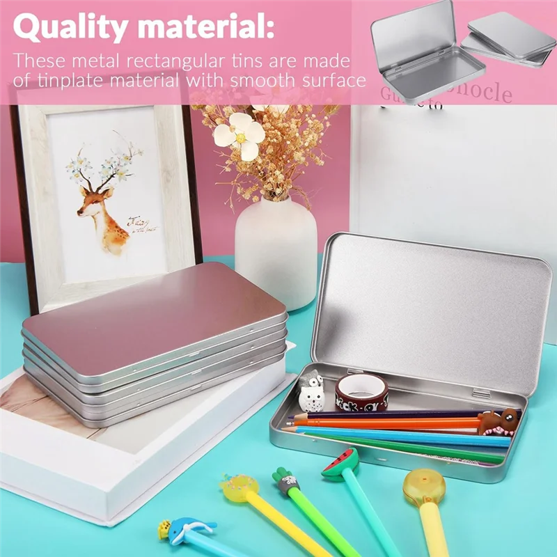 

Rectangular Metal Tin Box With Lid Metal Hinged Lid Tin Metal Empty Tin Box Container Silver Storage Tin Box