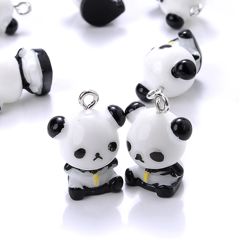 5 Stuks Zwart Wit Schattige Panda Hars Bedels Diy Bevindingen Kawaii Telefoon Sleutelhanger Armbanden Oorbel Hanger Bedels Voor Sieraden Maken