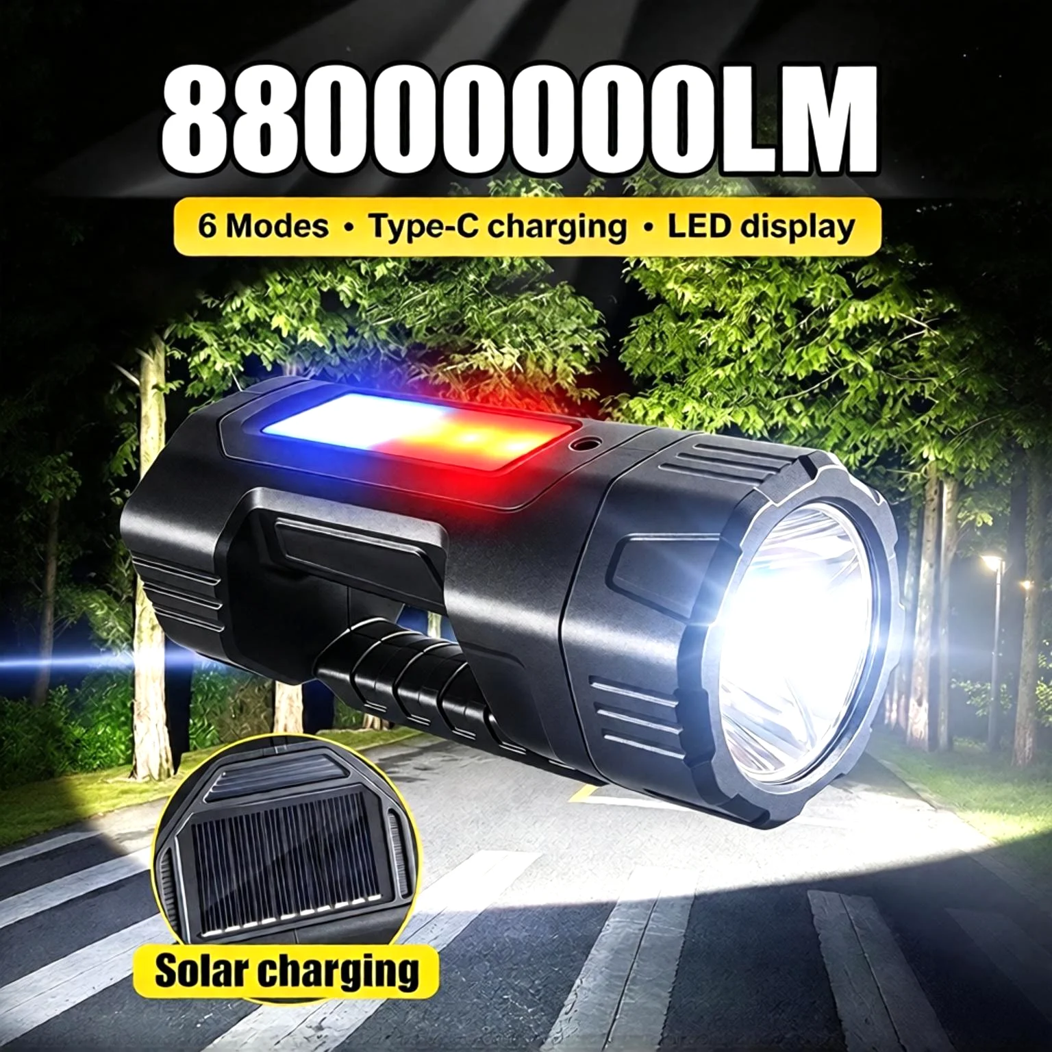 88000000LM Super Powerful Solar Search Lamp With COB Light Solar Powered Lamp Work Light Type-C Rechargeable LED Portable Light