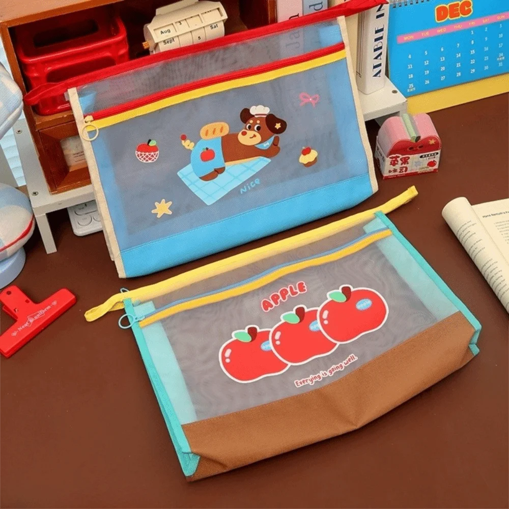 مجلدات شفافة حقيبة تخزين A4 سعة كبيرة أكياس الملفات المحمولة طبقة مزدوجة شبكة سستة حقيبة اللوازم المكتبية المدرسية #3