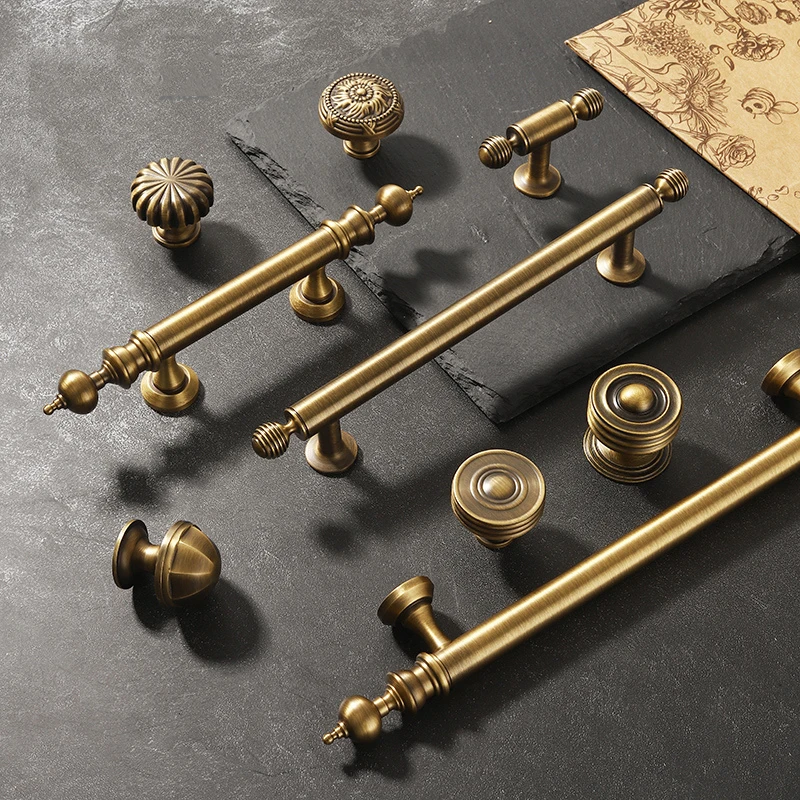 

Antique Bronze Brass Cabinet Handles and Knobs Drawer Pulls Cupboard Handles for Furniture Wardrobe Bedroom Decorative Knobs