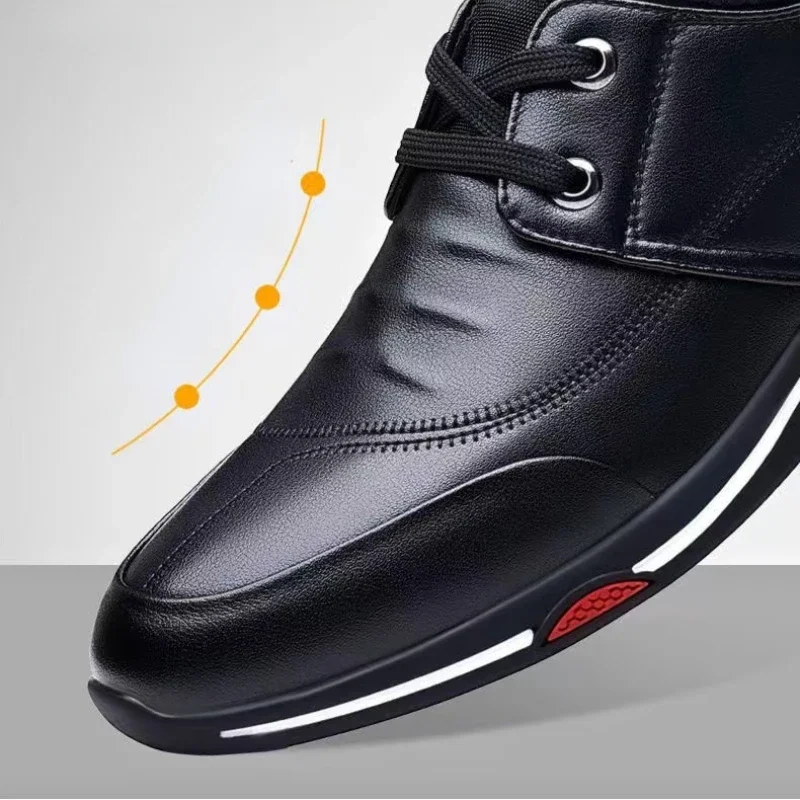 Leather Business Casual Shoes for Men Breathable Platform Loafers Fashion British Simple Men Shoes Soft-Soled Non-Slip Shoes Men