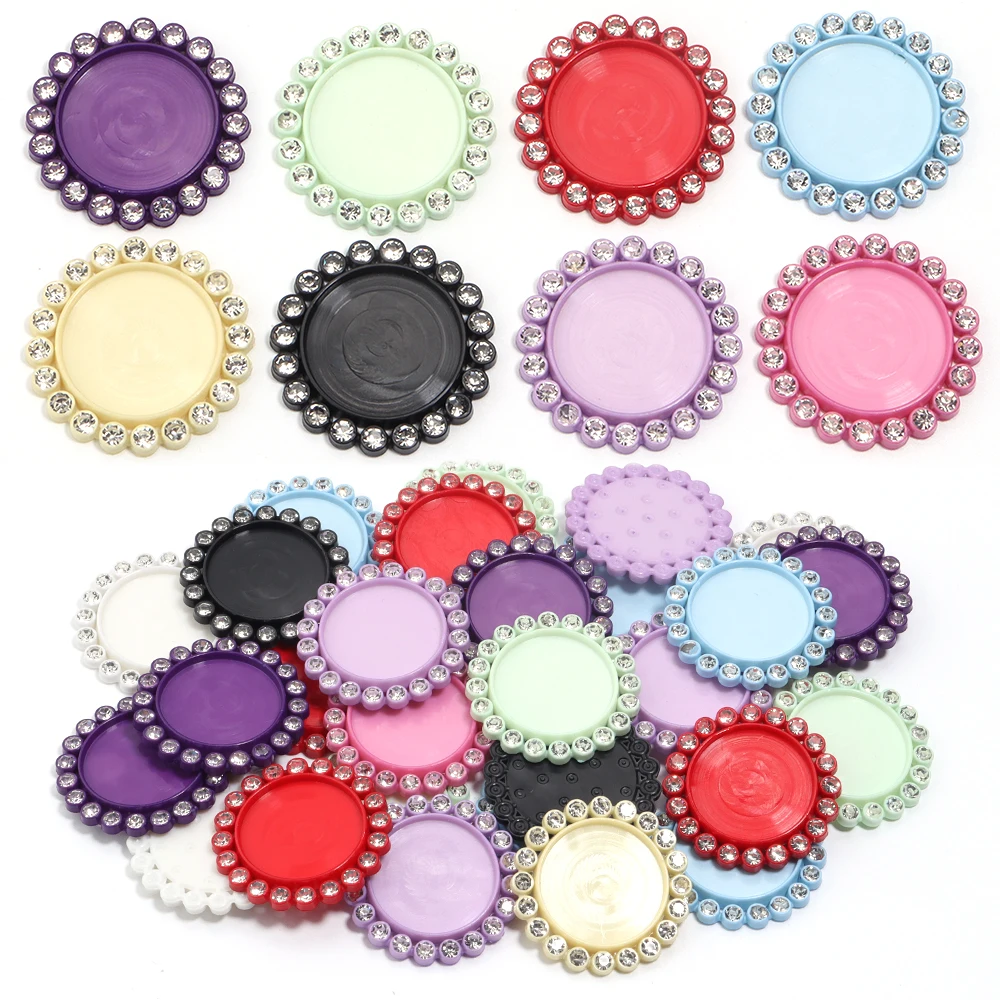 Base de Cabochon ronde en résine, taille intérieure 20mm, réglage en résine, strass blancs, plateau de Base vierge coloré pour bricolage, fournitures de fabrication de bijoux, 5 pièces