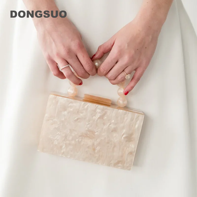 Bolso de acrílico pequeño bolso de mano para mujer diseñador fiesta de noche lindo bolso de caja color champán