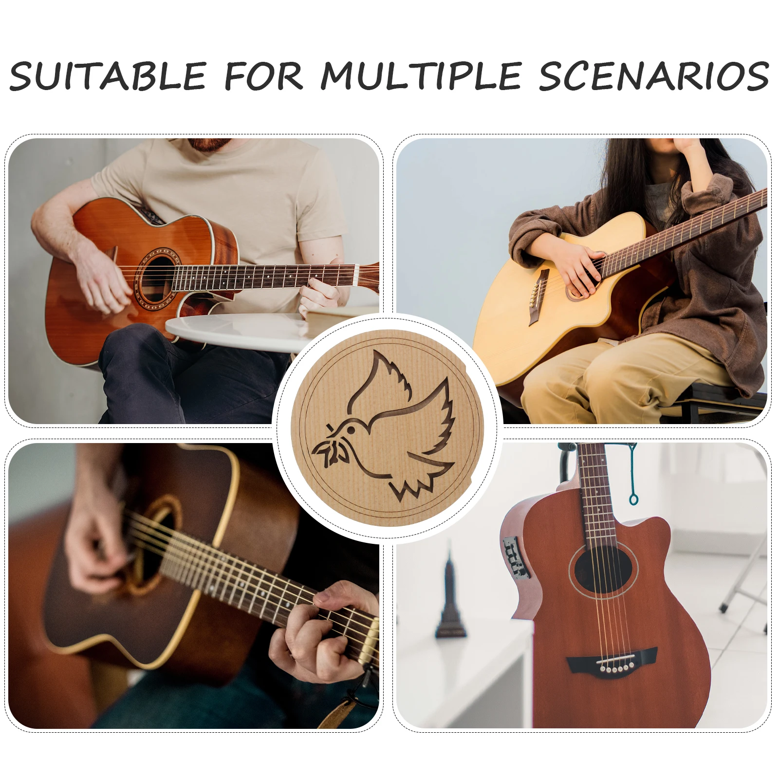 

Wooden Soundhole Cover for Guitar 40 41 Inch Maple with Hollow Design Reduce Feedback Amplified Settings Protect Sound Hole No