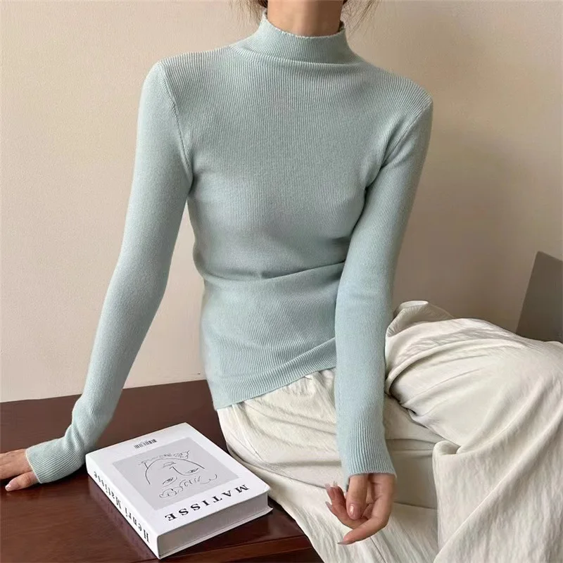 2025 Candy-colored Sweater for Autumn Winter New Slim-fitting Knitted Foreign Style Simple Knitted Bottoming Sweater for Women