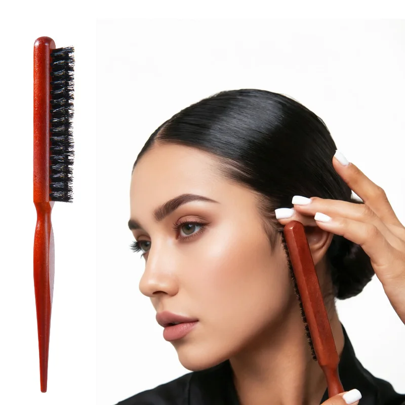 2Pcs Professional Hair Styling Brush Set Boar Bristle Teasing Brush Double-Sided Edge Control Comb Detangling Salon Hairstyling view 4