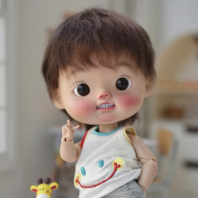 BJD Wig Qbaby Big Head Doll Hair Meng dian dian Soft Hair Cute Brown Short Hair Doll Accessories