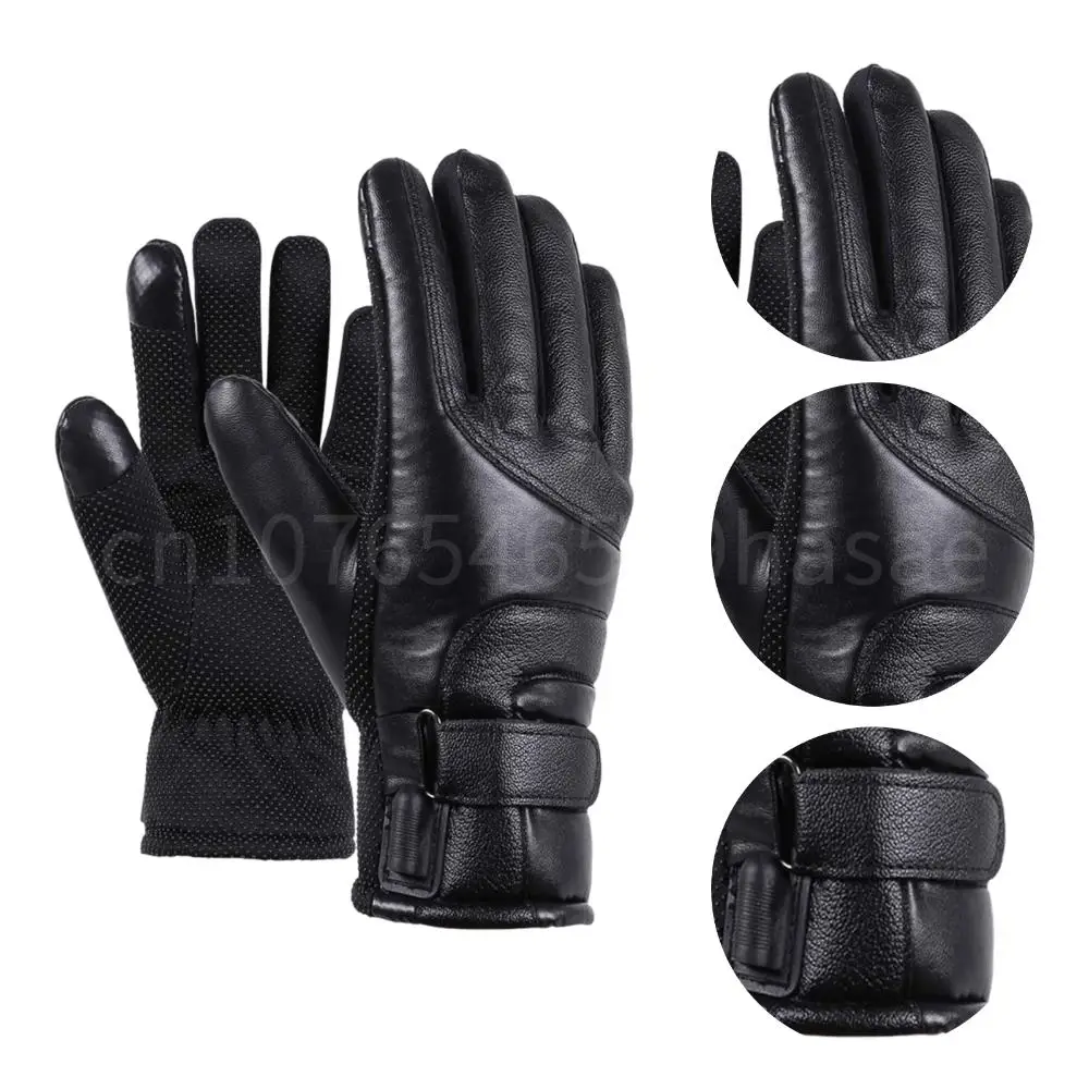 

Soft Leather Heating Gloves Windproof Thicken Cycling Glove USB Motorcycle Thermal Gloves for Outdoor Camping Hiking
