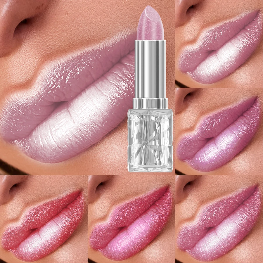 7 Colors Sparkling Metallic Finish Lipstick Hydrating Red Pink Glitter Lip Tint Shine Lip Color Highly Pigmented Lip Makeup Gift