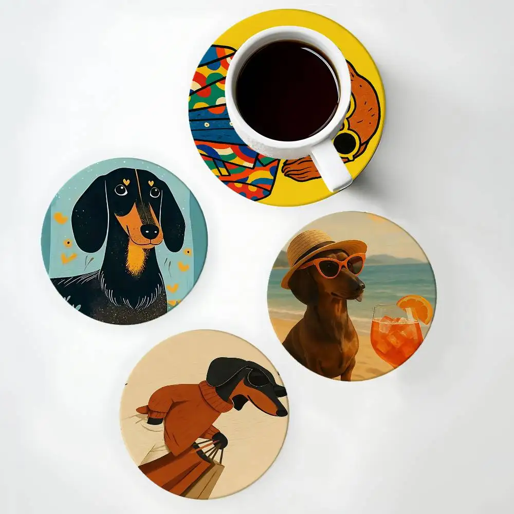 Cute Sausage Dog Wood Coaster Set - Heat Resistant For Tea &
