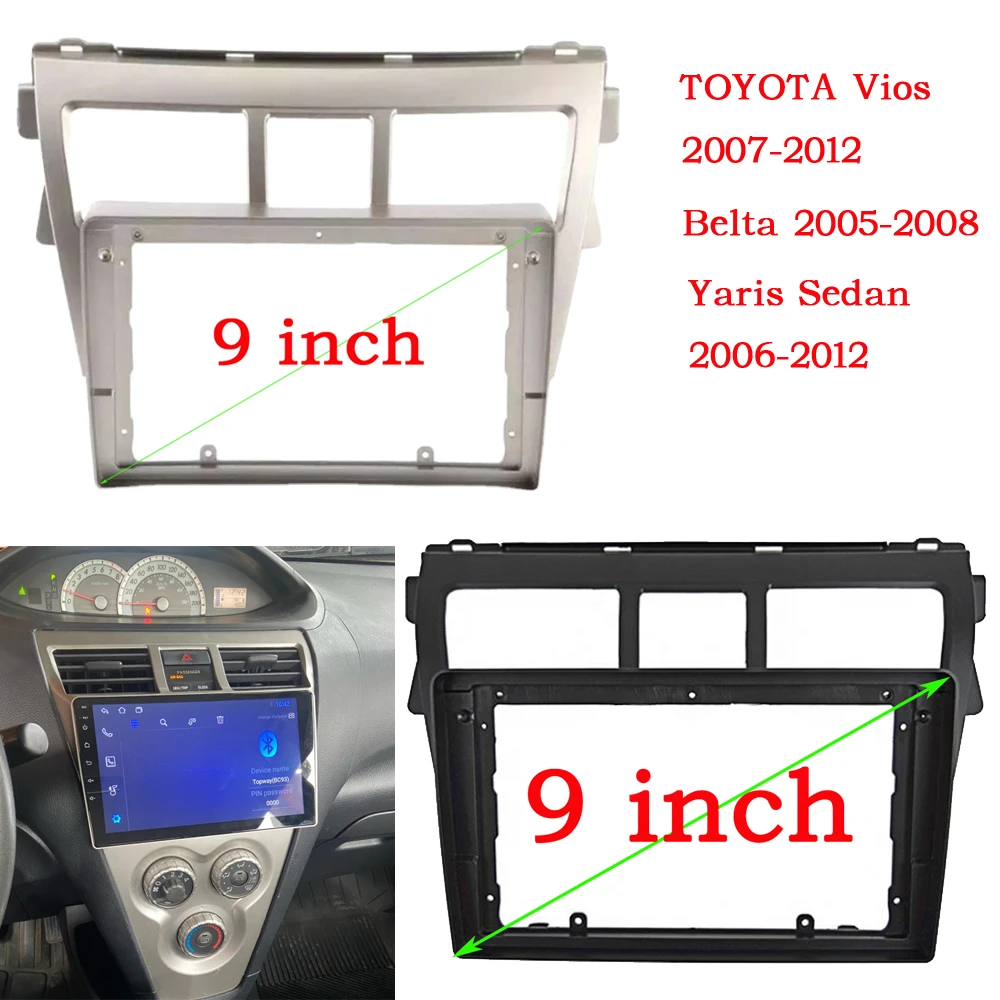 

2 Din Android Head Unit Car Radio Frame Kit For Toyota Yaris Vios 2006-2012 Belta Auto Stereo Dash Fascia Trim Bezel Faceplate