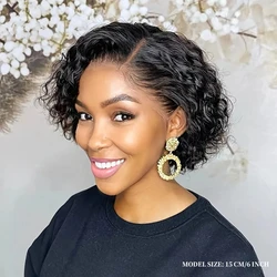 Water Wave Wig 13x4x1 T Part Lace Front Wigs Short Curly Pixie Cut Human Hair Wigs Transparent Lace For Women