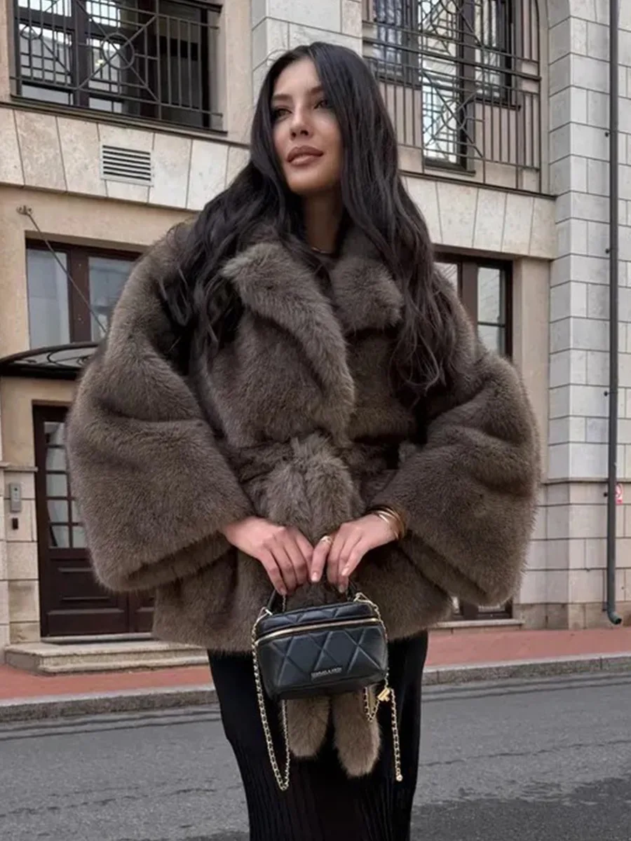 LIinar Faux Fur Coat with Synthetic Fur and Drawstring 2026 Fall Winter New Arrival Stylish Loose-Fitting Warm Coat for Women