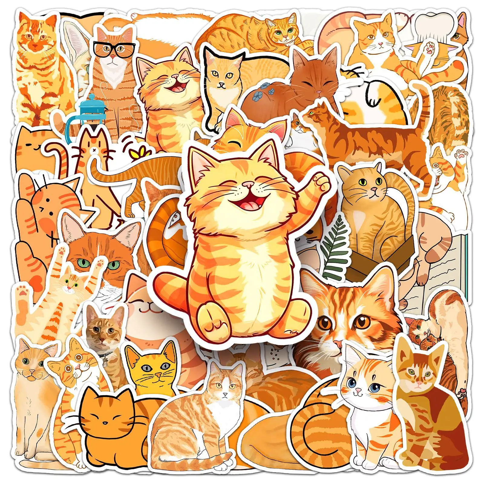 50-100PCS Orange Cat Graffiti Stickers Cartoon Cute Waterproof Decals for Water Bottle Phone Luggage Notebook Cat Lover Gifts