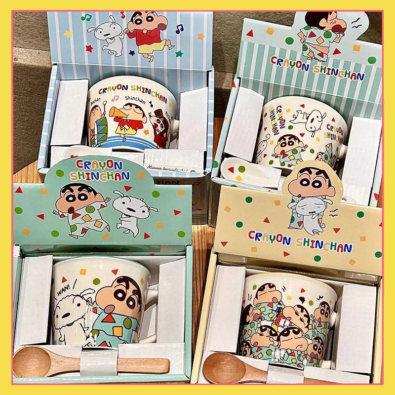 

MINISO Crayon Shin-chan Ceramic Mug with Gift Box Spoon Cute Cartoon Student Home Water Cup Birthday Gifts Ornament Collection