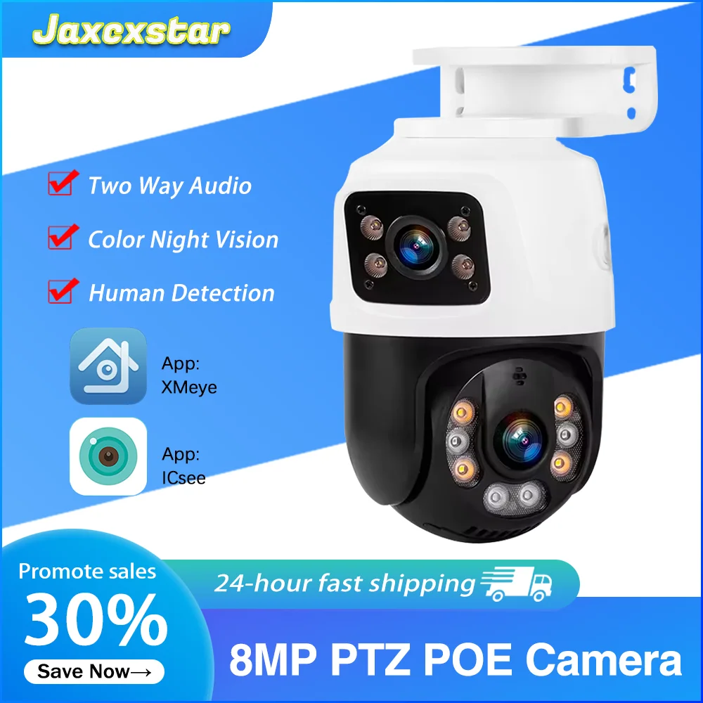 

8MP 4K Dual Lens PTZ POE IP Camera Dual Screens Smart Home 360° Wired Video Surveillance IP Camera Human Detection CCTV ICsee XM