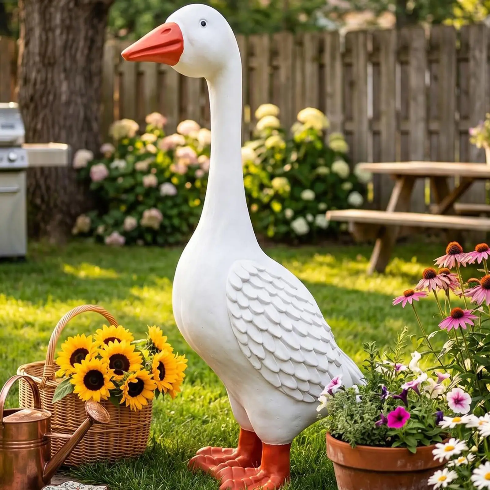 Realistic Large Goose Statue, All-Weather Resin Lawn Decor, Durable Outdoor Garden Ornament for Farmhouse Yard Pathway Driveway