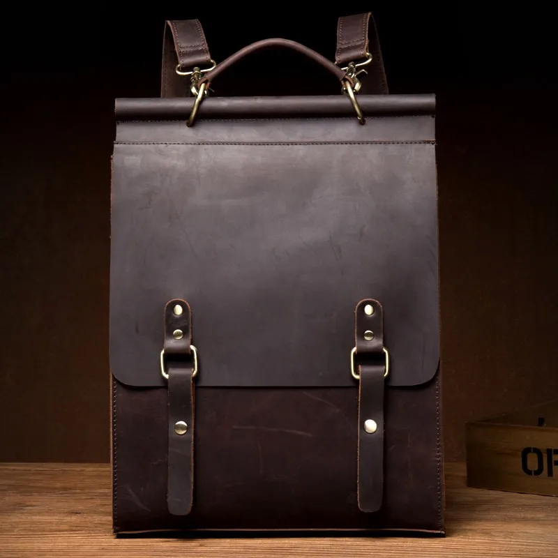 Vintage Crazy Horse Leather Handmade Backpack for Men, Top-grain Leather Backpack for Women, Genuine Leather Laptop Backpack