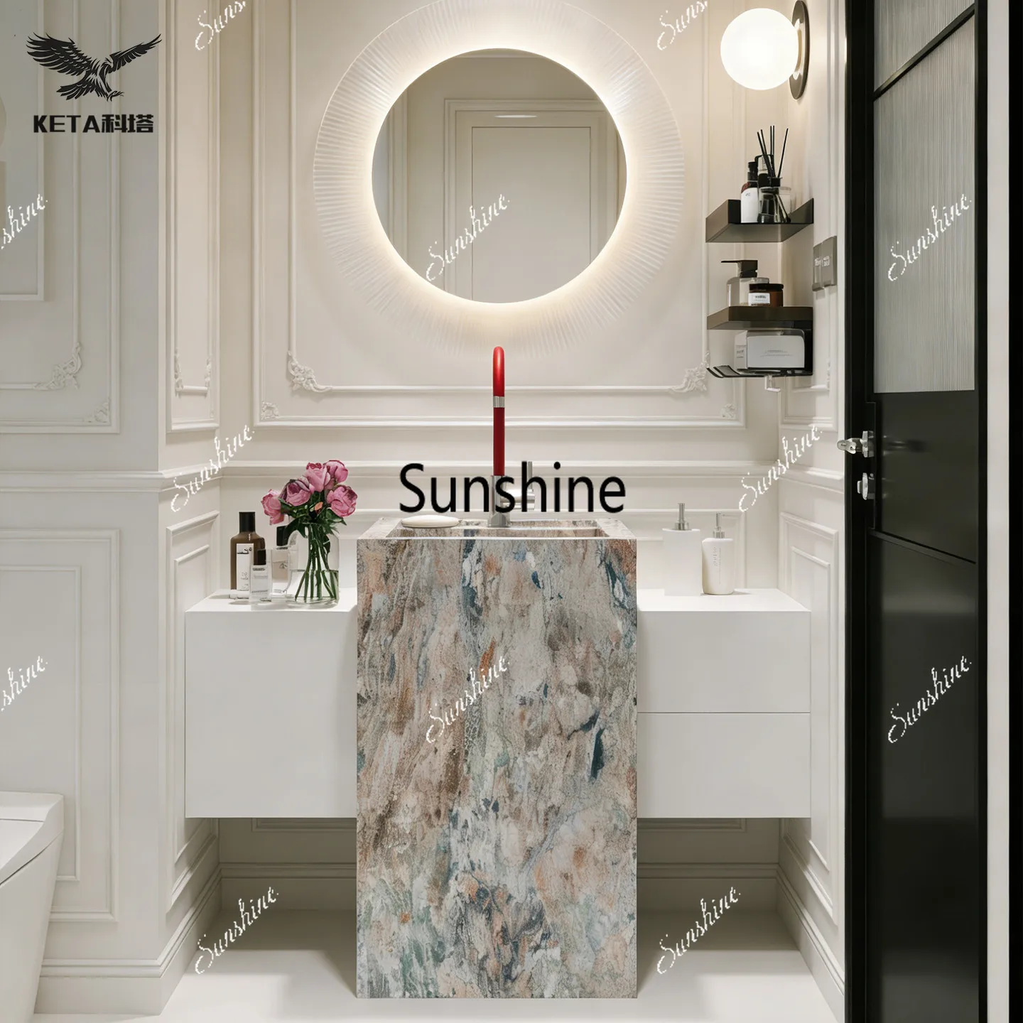 French light luxury rock slab luxury stone basin floor design bathroom cabinet advanced sense