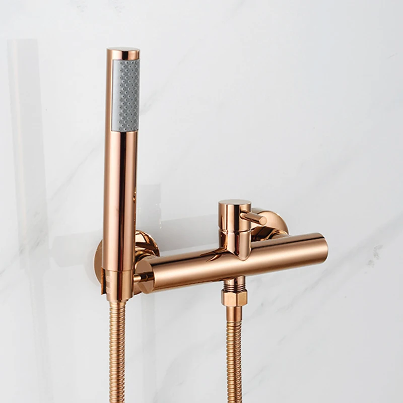 

Rose Gold Bathroom Shower Faucet Set Wall Mounted Brush Gold Shower Faucet Black Bathroom Cold And Hot Bath And Shower Mixer Tap