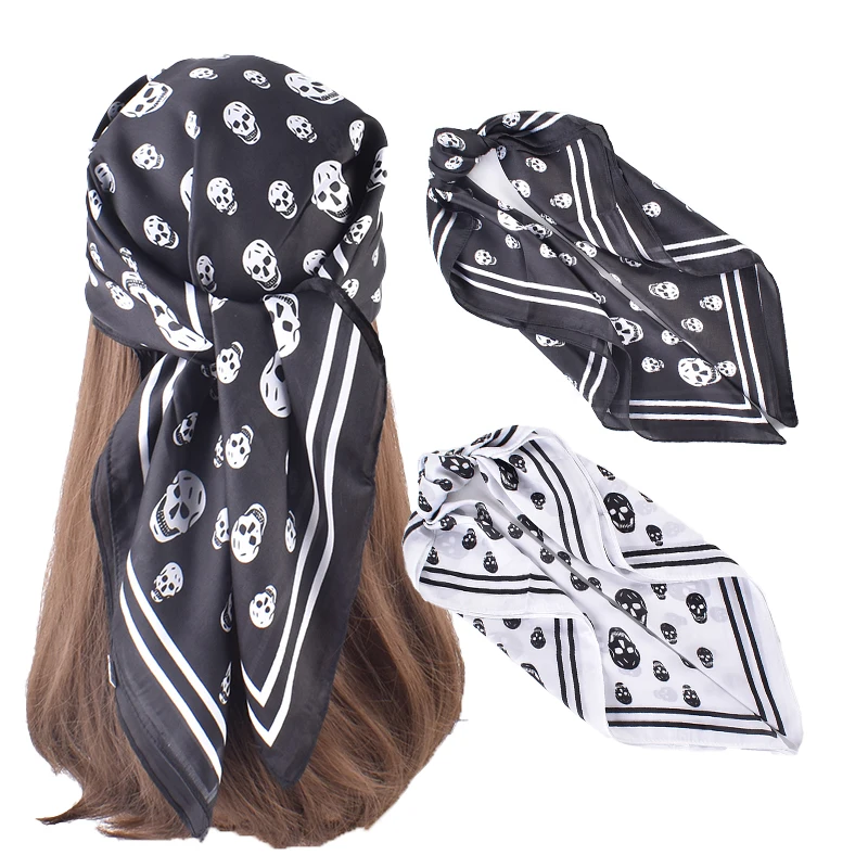 New Skull Head Printed Temperament Versatile 70 Small Scarf Square Scarf Headband Professional Decorative Scarf