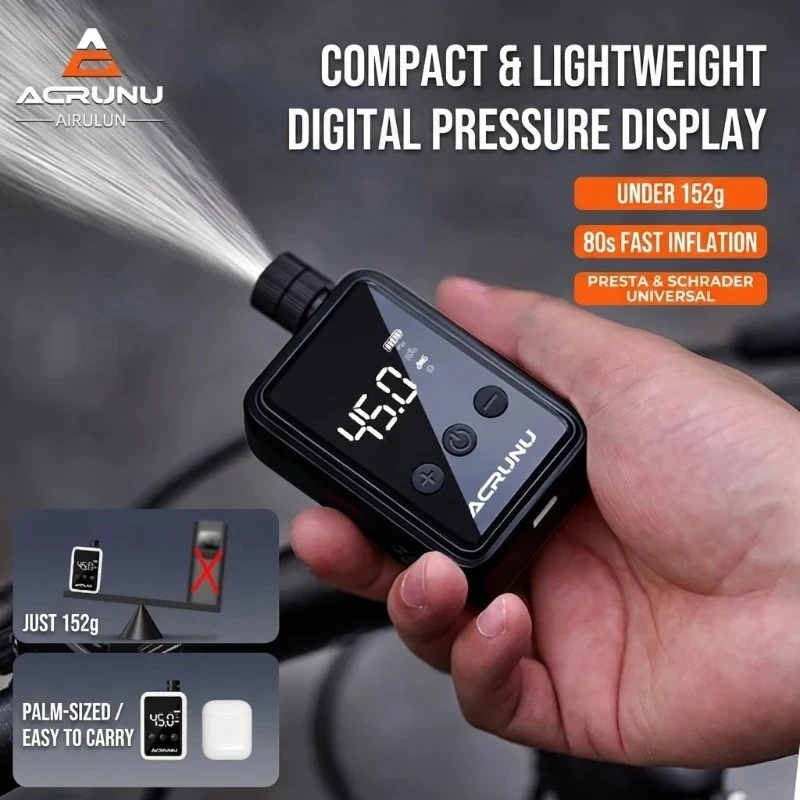 

Mini Bike Air Pump 130PSI Portable Electric Tire Inflator Digital Display Type-C Rechargeable for Presta Schrader Valve MTB Road