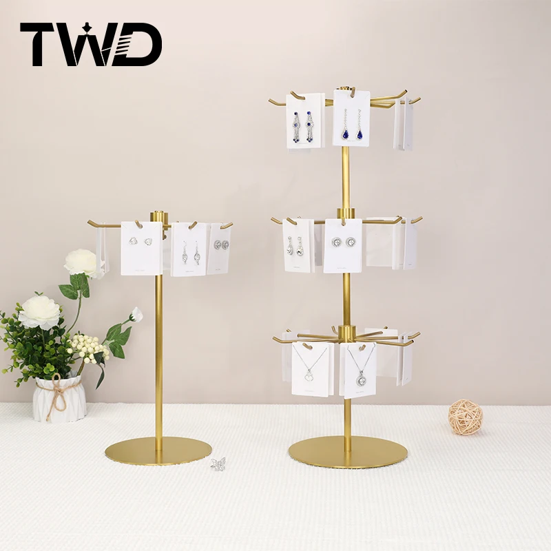 

Multi-layer Adjustable Jewelry Display Stand Metal Desktop Display Stand Stainless Steel Rotating Earring Display Stand